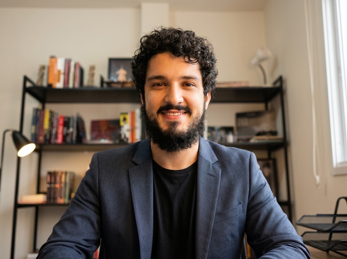Pablo Pacheco, psicólogo e mestre em Psicologia pela UFJF, em seu consultório